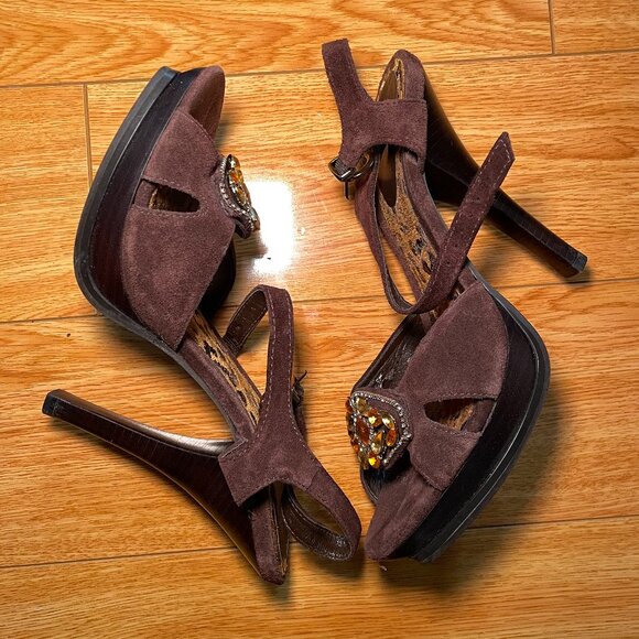 Y2K Brown Suede Heels - Picture 1 of 5